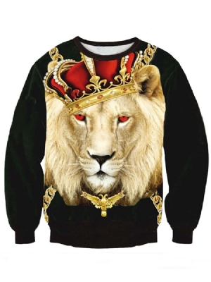 Miesten 3d Lion Digital Print Pullover Loose -hupparit