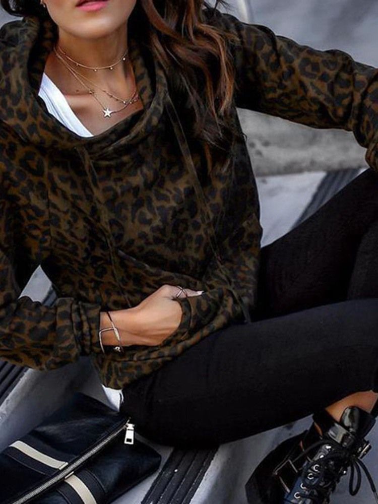 Naisten Säännöllinen Painettu Leopard Fall -huppari