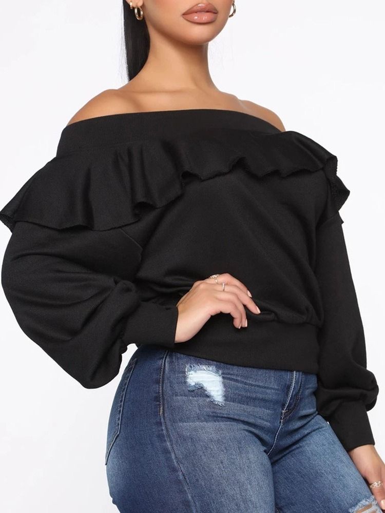 Naisten Yksivärinen Falbala Off Shoulder Fall -huppari