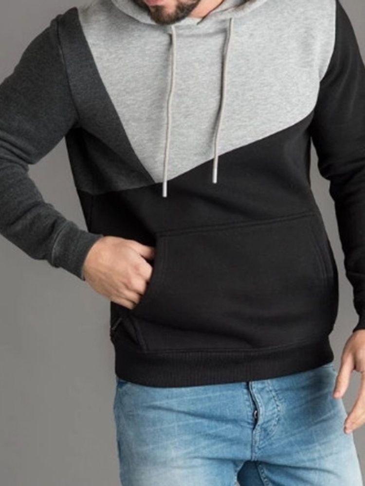 Värilohko Paksu Fall Pullover Miesten Hupparit