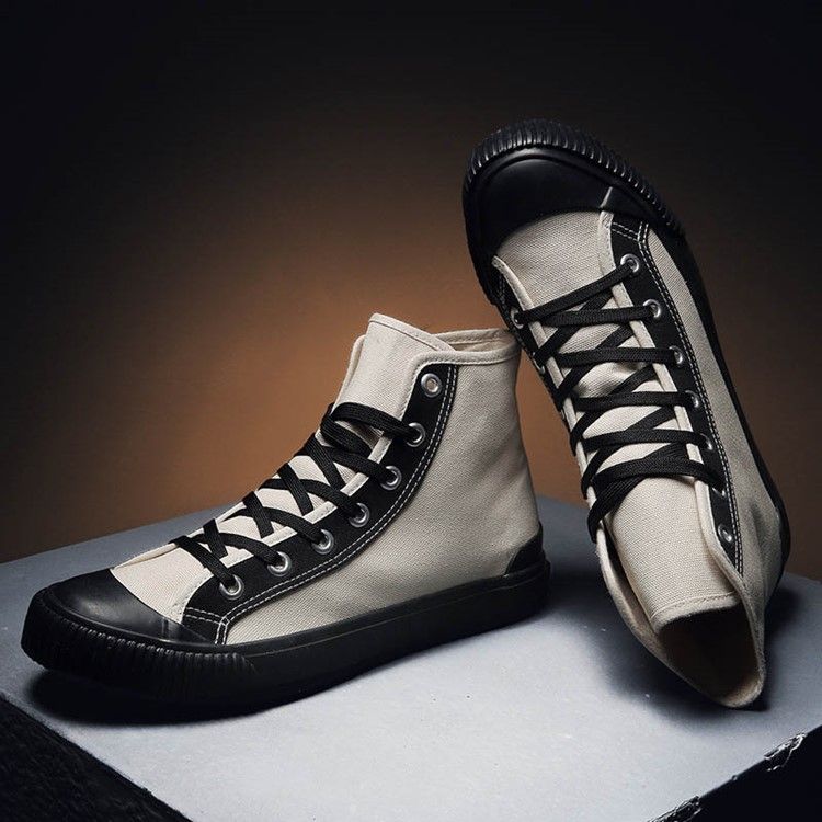 Canvas-värilohko Lace-up High-cut Up Round Round Toe Miesten Luistinkengät