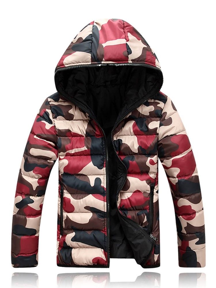 Camouflage Hooded Zipper Style Miesten Untuvatakki