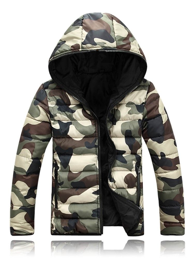 Camouflage Hooded Zipper Style Miesten Untuvatakki