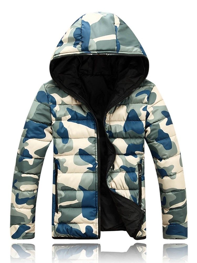 Camouflage Hooded Zipper Style Miesten Untuvatakki