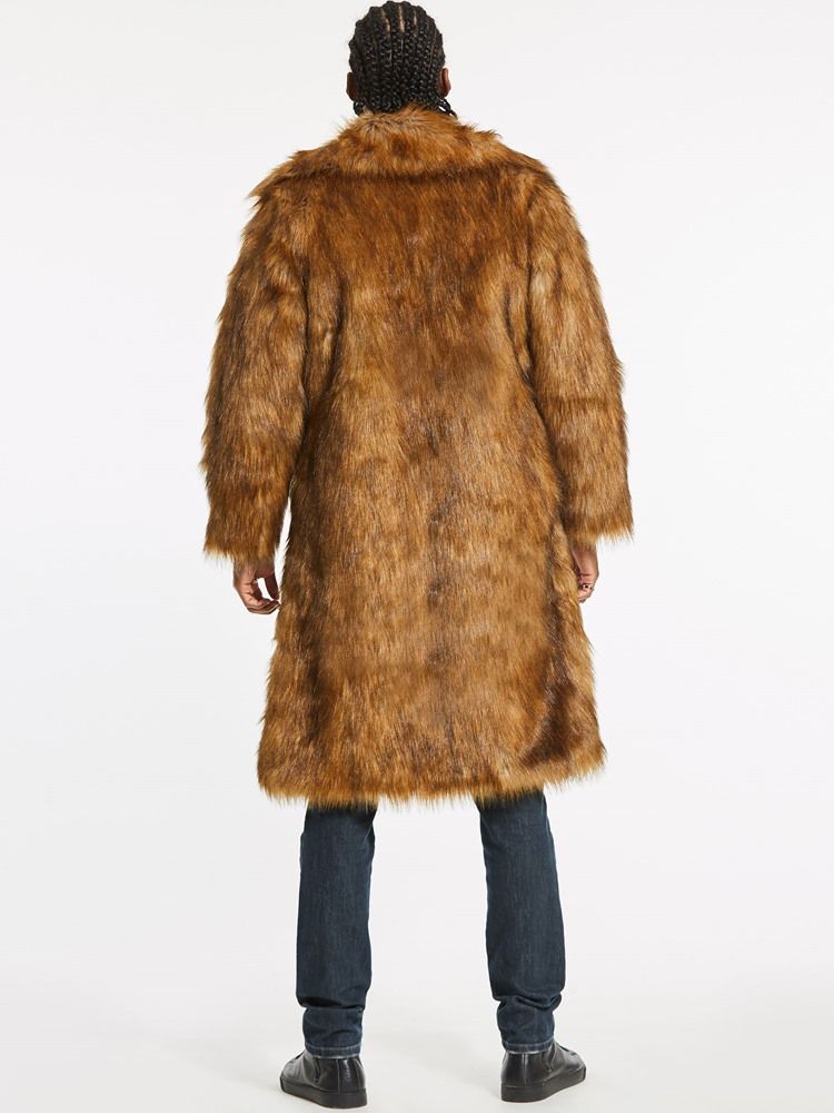 Faux Fur Lapel Long Vogue Pieni Miesten Talvitakki