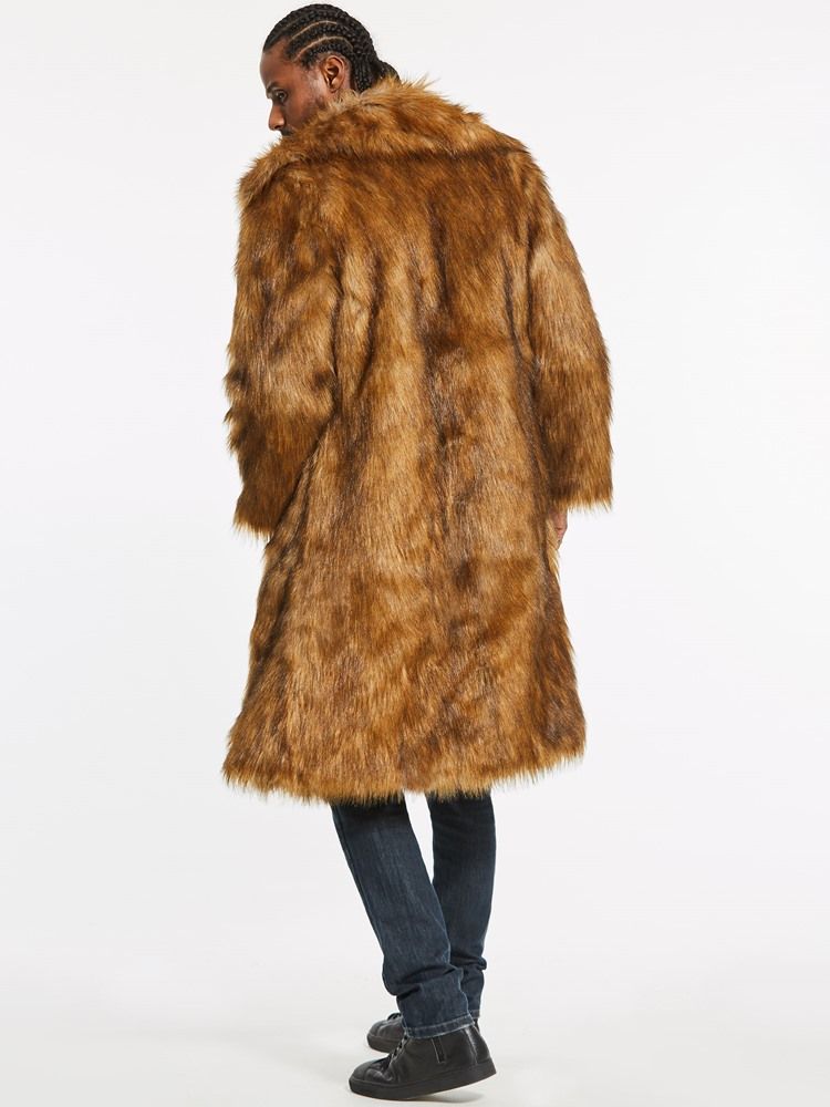 Faux Fur Lapel Long Vogue Pieni Miesten Talvitakki