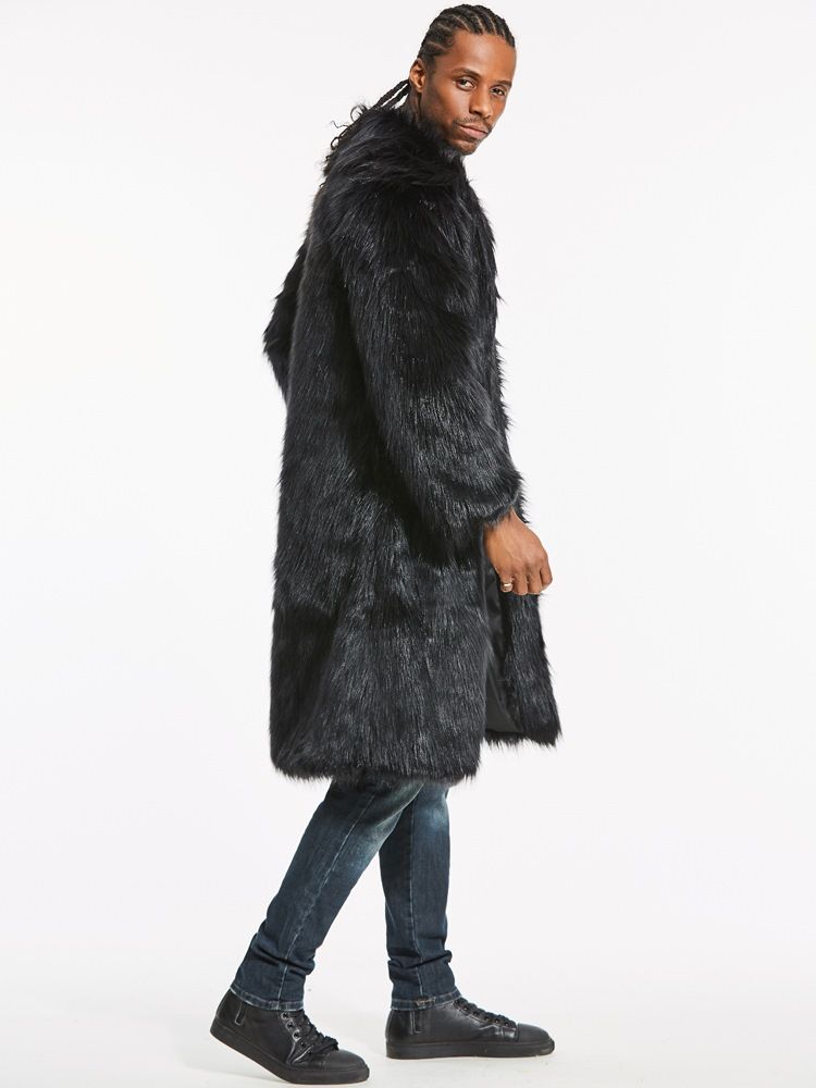 Faux Fur Lapel Long Vogue Pieni Miesten Talvitakki