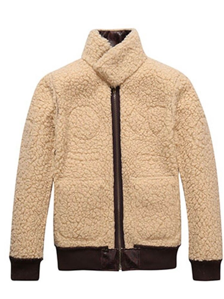 Faux Shearling Thicken Warm Small Small Miesten Pu-takki