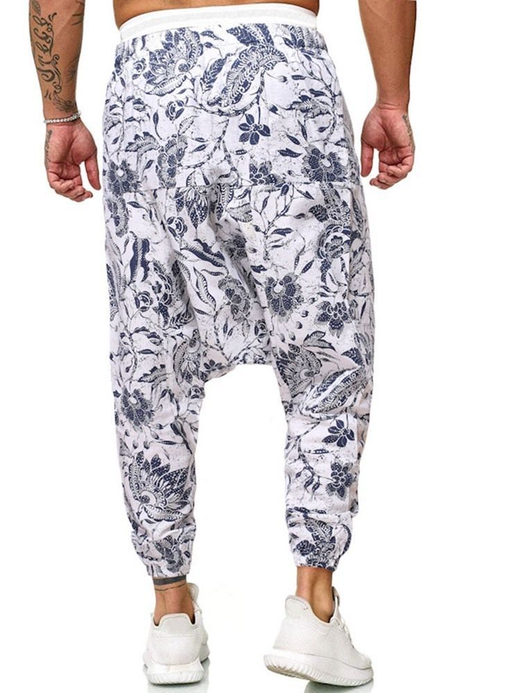 Baggy Pants Print Floral Mid Waist Miesten Rento Housut