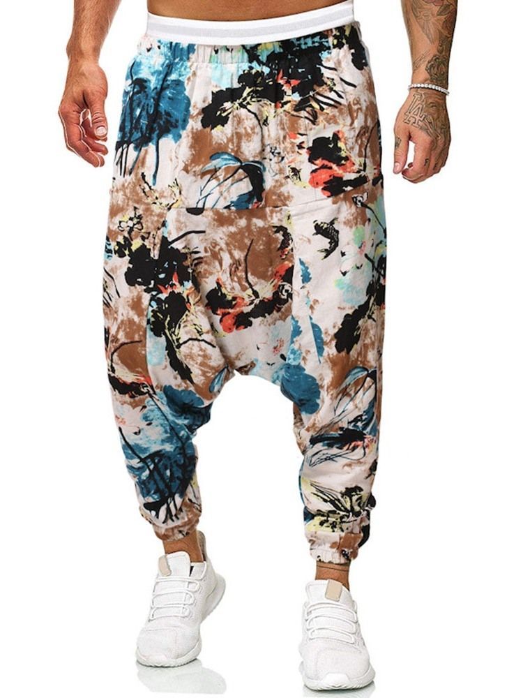 Baggy Pants Print Floral Mid Waist Miesten Rento Housut