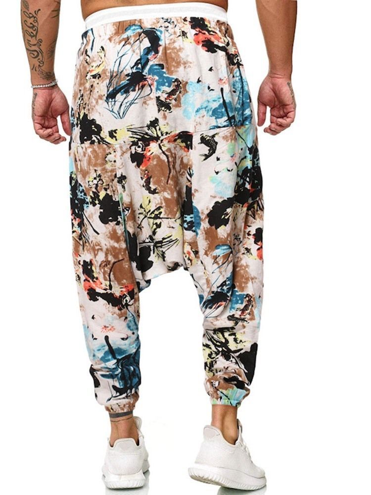 Baggy Pants Print Floral Mid Waist Miesten Rento Housut