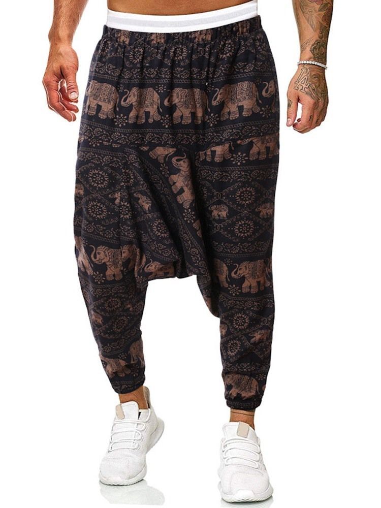 Baggy Pants Print Floral Mid Waist Miesten Rento Housut