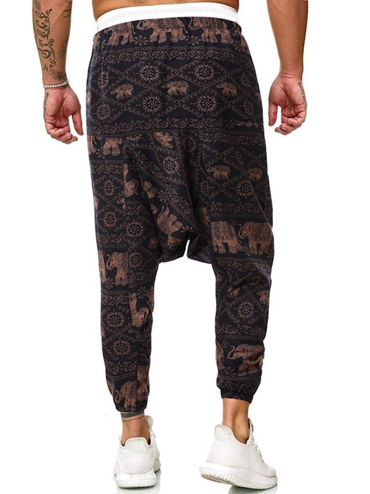 Baggy Pants Print Floral Mid Waist Miesten Rento Housut