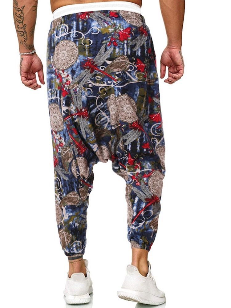 Baggy Pants Print Floral Mid Waist Miesten Rento Housut