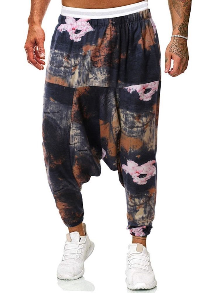 Baggy Pants Print Floral Mid Waist Miesten Rento Housut