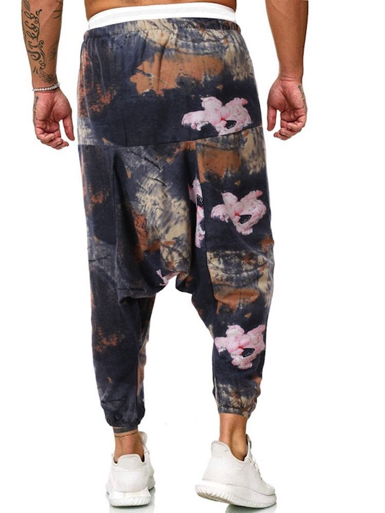 Baggy Pants Print Floral Mid Waist Miesten Rento Housut