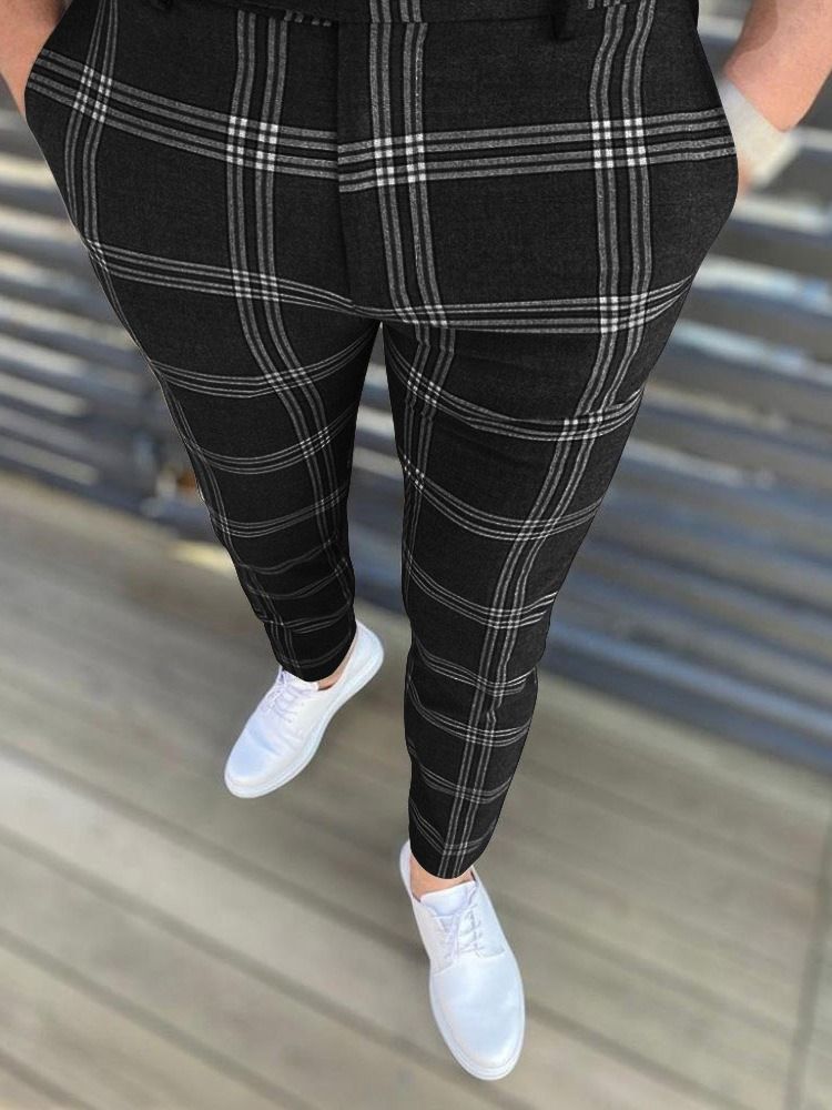 Kynähousut Plaid Zipper European Miesten Rento Housut