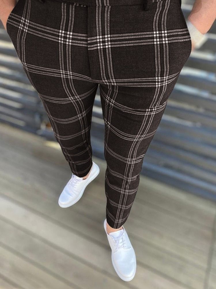 Kynähousut Plaid Zipper European Miesten Rento Housut