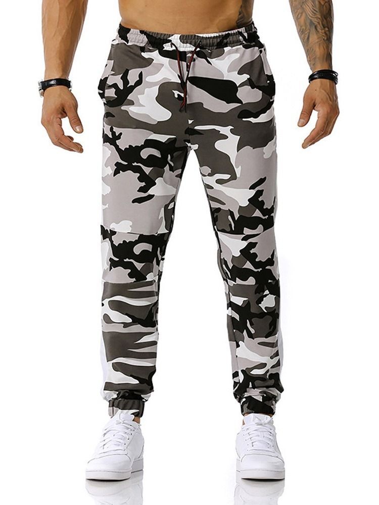 Lace-up Camouflage Lace-up Mid Waist Casual Miesten Housut