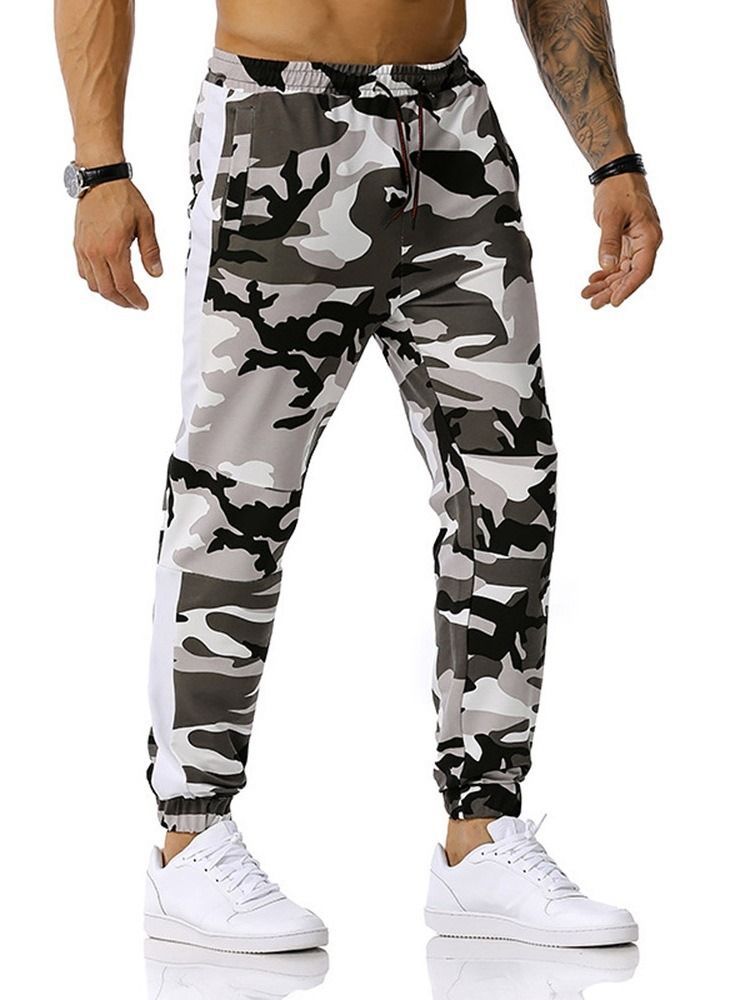 Lace-up Camouflage Lace-up Mid Waist Casual Miesten Housut