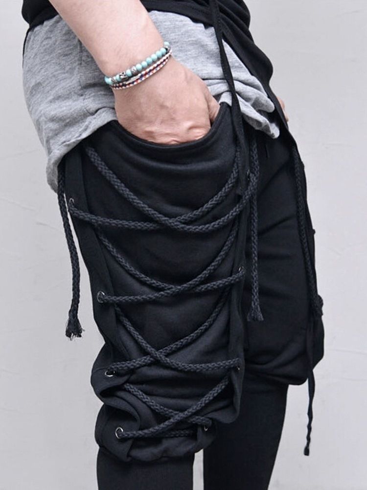 Lace-up Plain Pencil Style Hip Hop Miesten Rento Housut