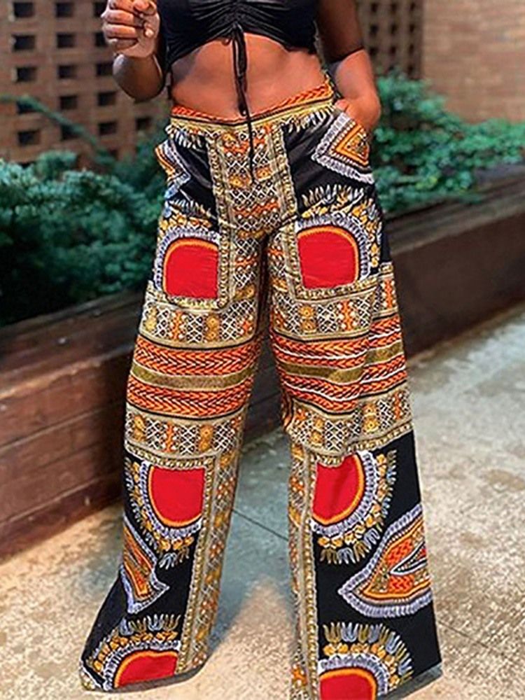 Loose Geometric Patchwork Wide Legs High Waist Casual Naisten Housut