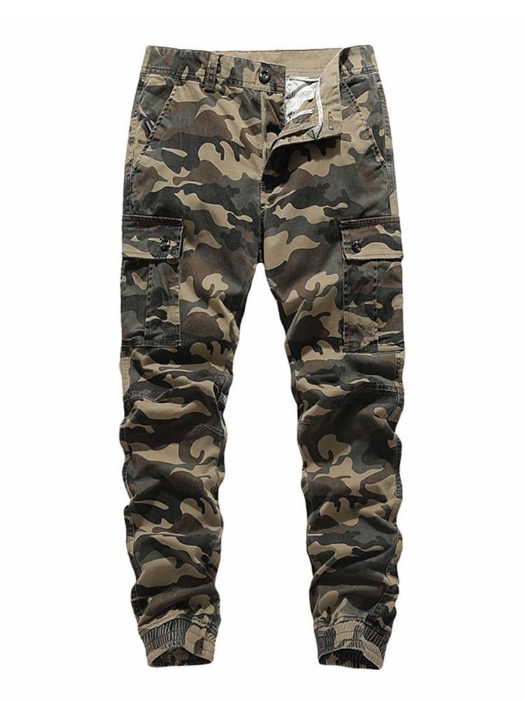 Lyijykynähousut Pocket Camouflage Mid Waist European Casual Miesten Housut