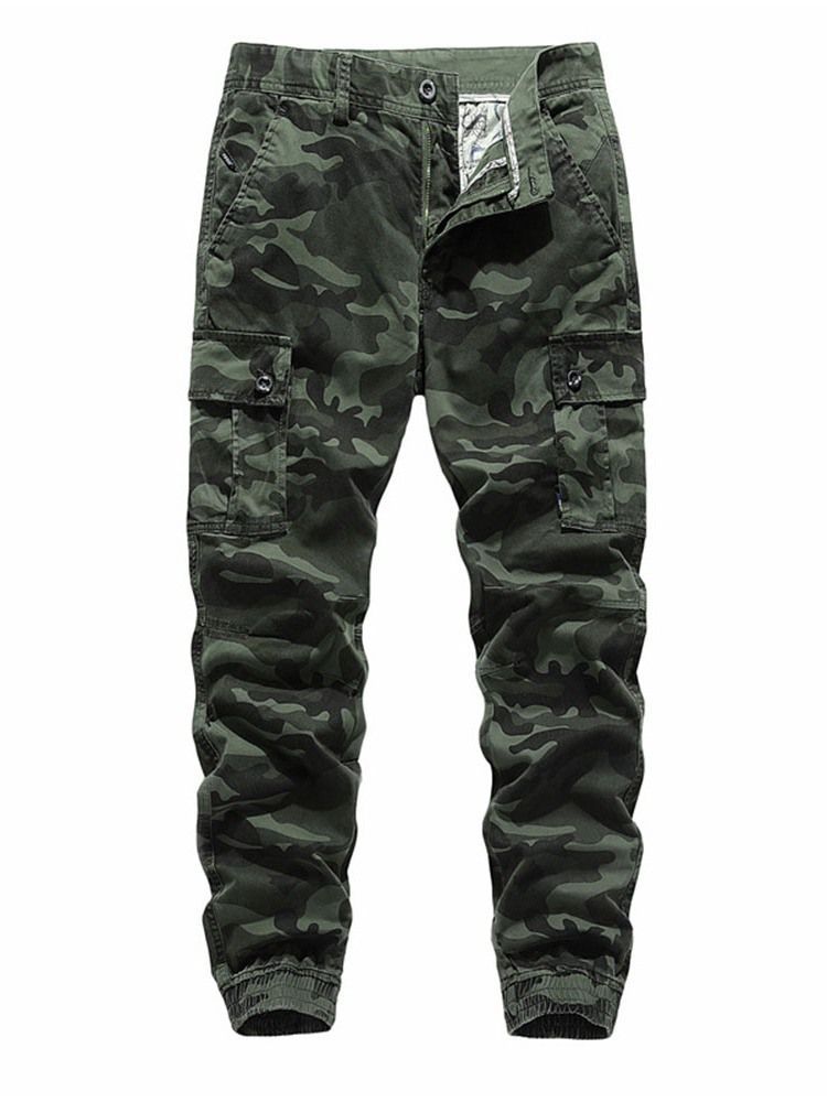 Lyijykynähousut Pocket Camouflage Mid Waist European Casual Miesten Housut