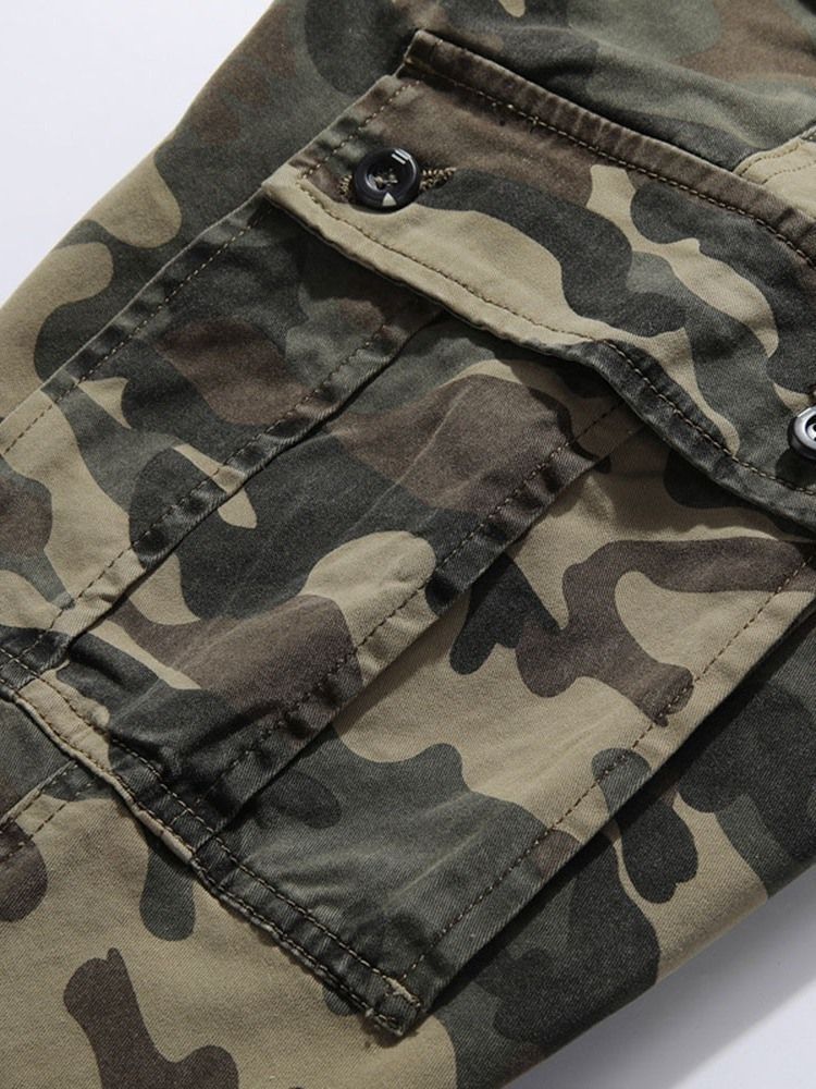 Lyijykynähousut Pocket Camouflage Mid Waist European Casual Miesten Housut