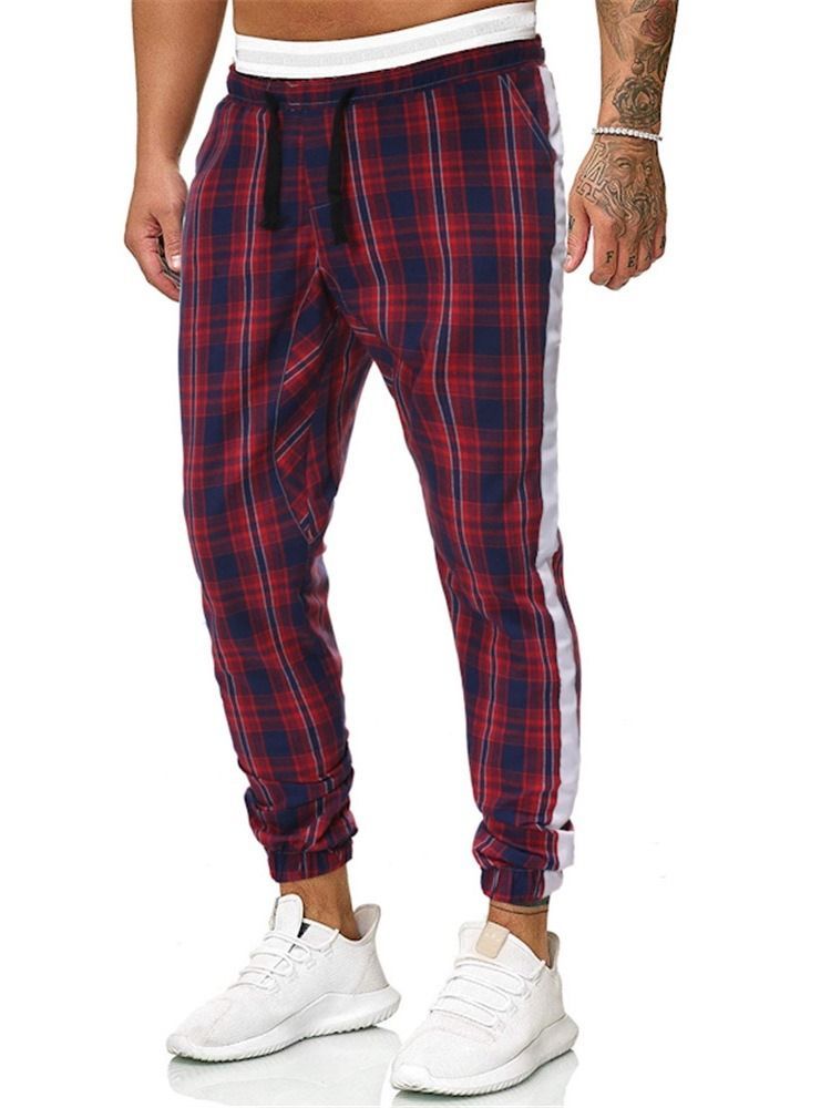 Plaid Print Mid Waist Miesten Rento Housut