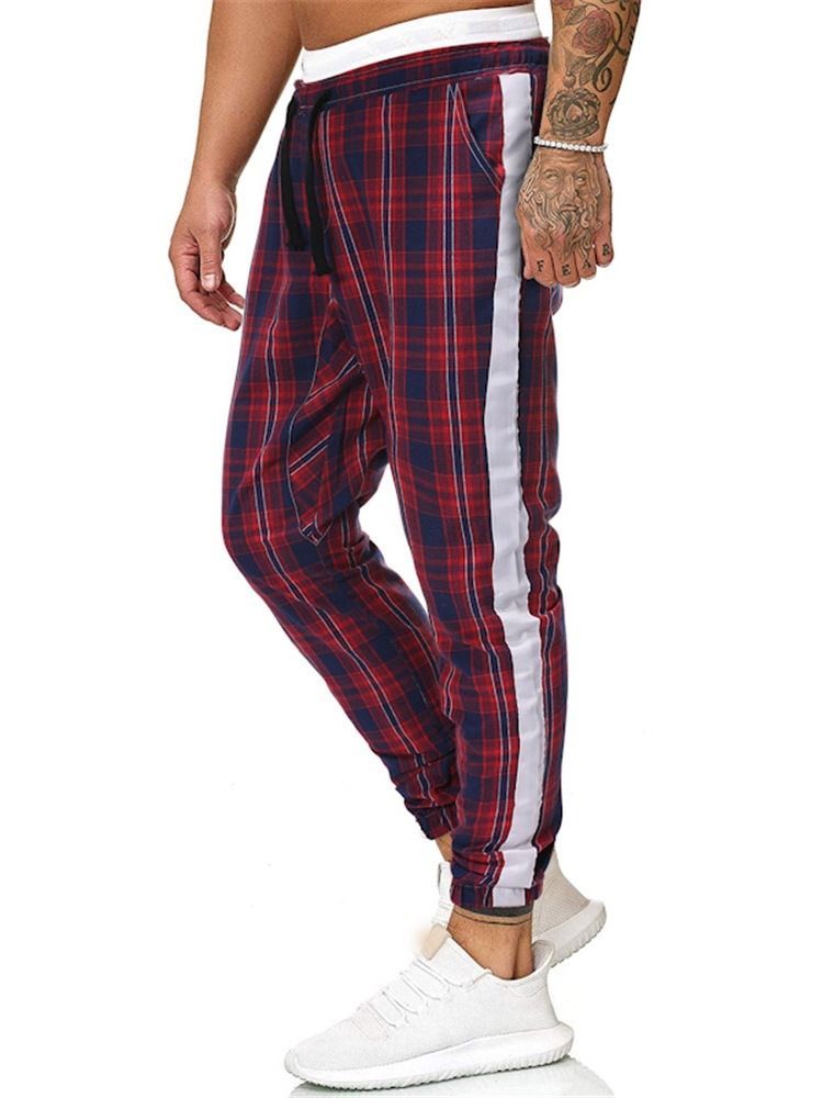 Plaid Print Mid Waist Miesten Rento Housut