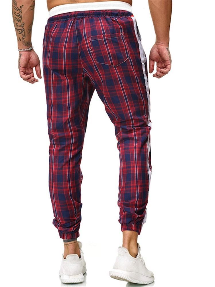 Plaid Print Mid Waist Miesten Rento Housut