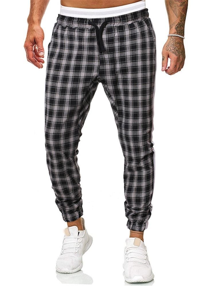 Plaid Print Mid Waist Miesten Rento Housut