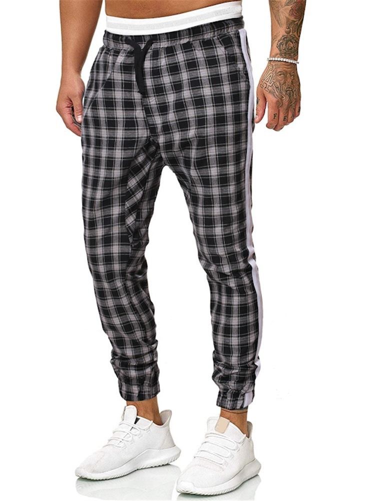 Plaid Print Mid Waist Miesten Rento Housut