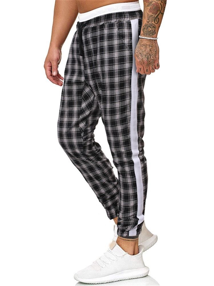 Plaid Print Mid Waist Miesten Rento Housut