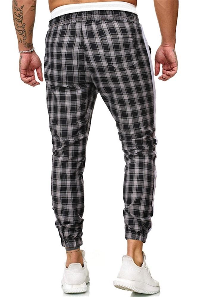 Plaid Print Mid Waist Miesten Rento Housut