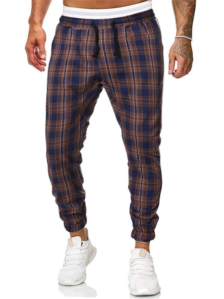 Plaid Print Mid Waist Miesten Rento Housut