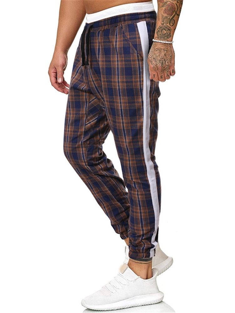 Plaid Print Mid Waist Miesten Rento Housut