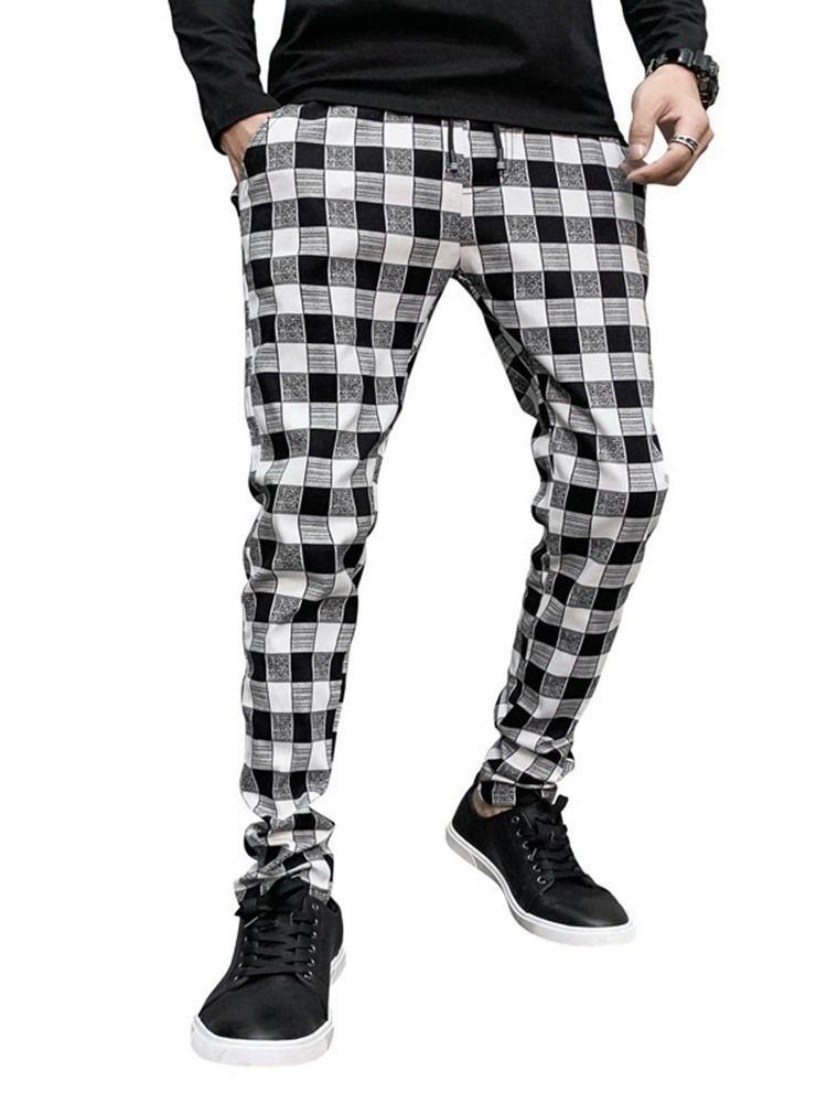 Plaid Print Pencil Pants Casual Casual Miesten Housut