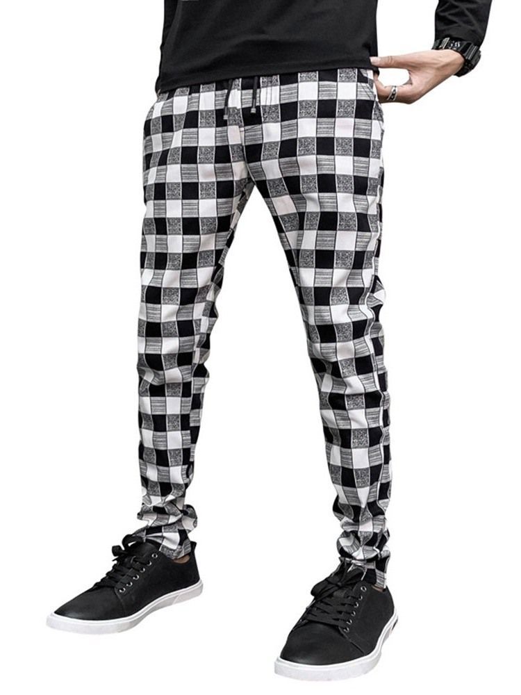 Plaid Print Pencil Pants Casual Casual Miesten Housut