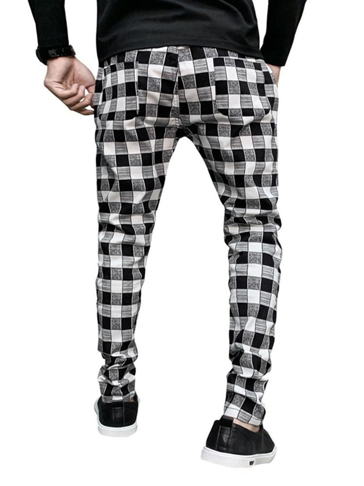 Plaid Print Pencil Pants Casual Casual Miesten Housut