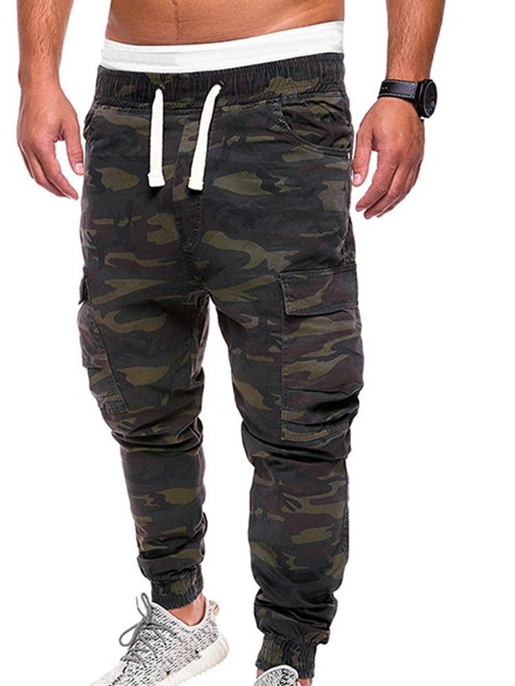 Print Camouflage Straight Mid Waist Miesten Rento Housut