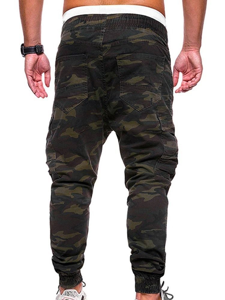 Print Camouflage Straight Mid Waist Miesten Rento Housut