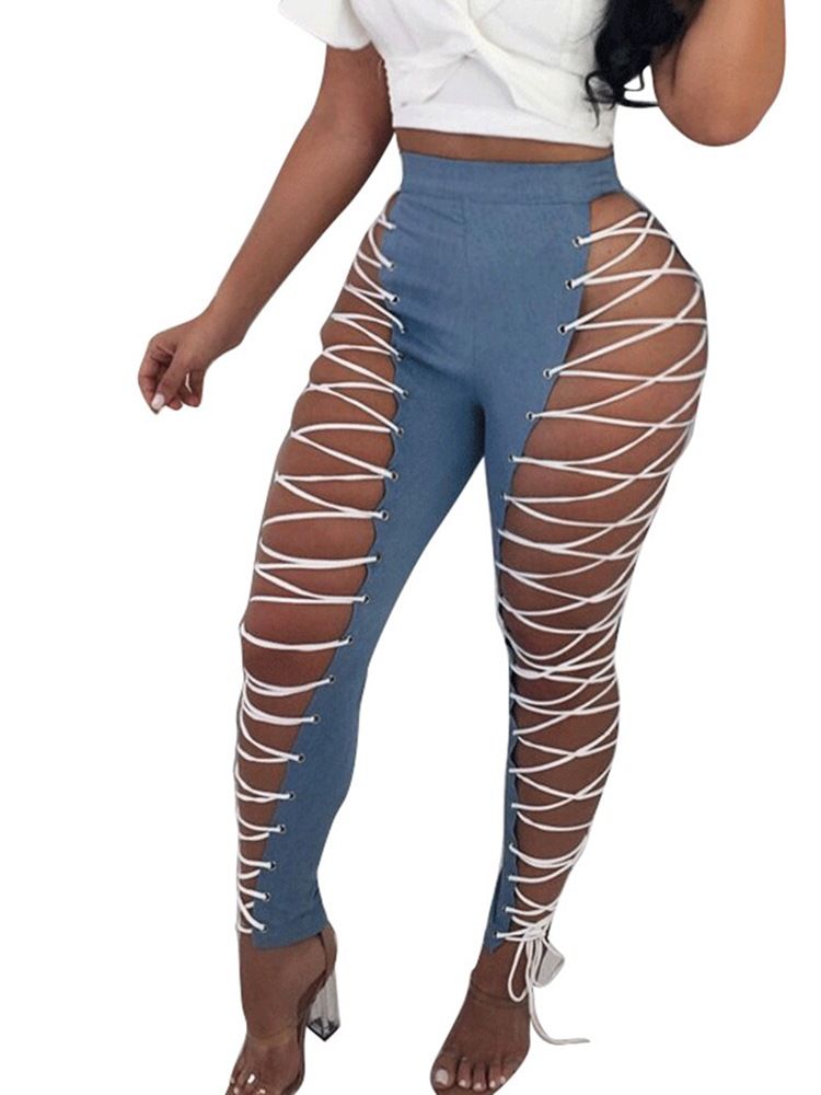 Skinny Pu Plain Stripe Naisten Leggingsit