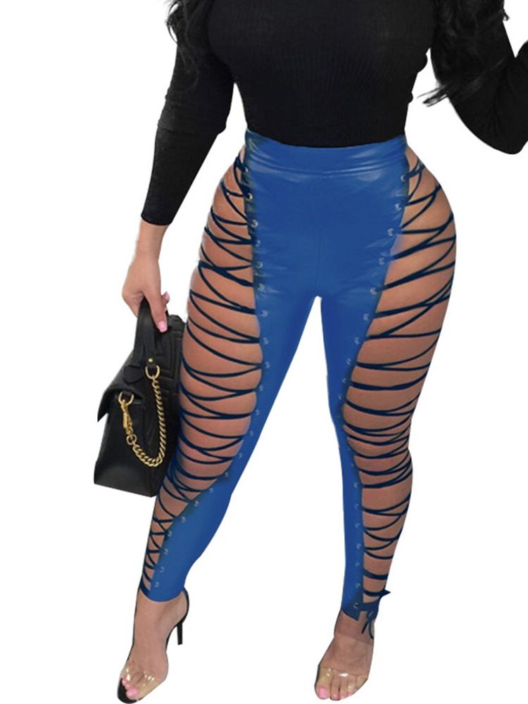 Skinny Pu Plain Stripe Naisten Leggingsit