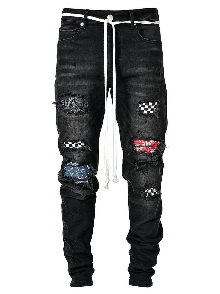 Kynähousut Plaid Patchwork Mid Waist Hip Hop -farkut