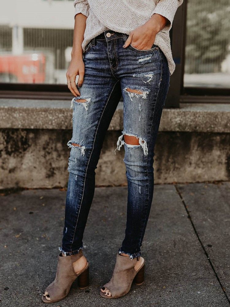 Skinny Denim Ripped Naisten Farkut