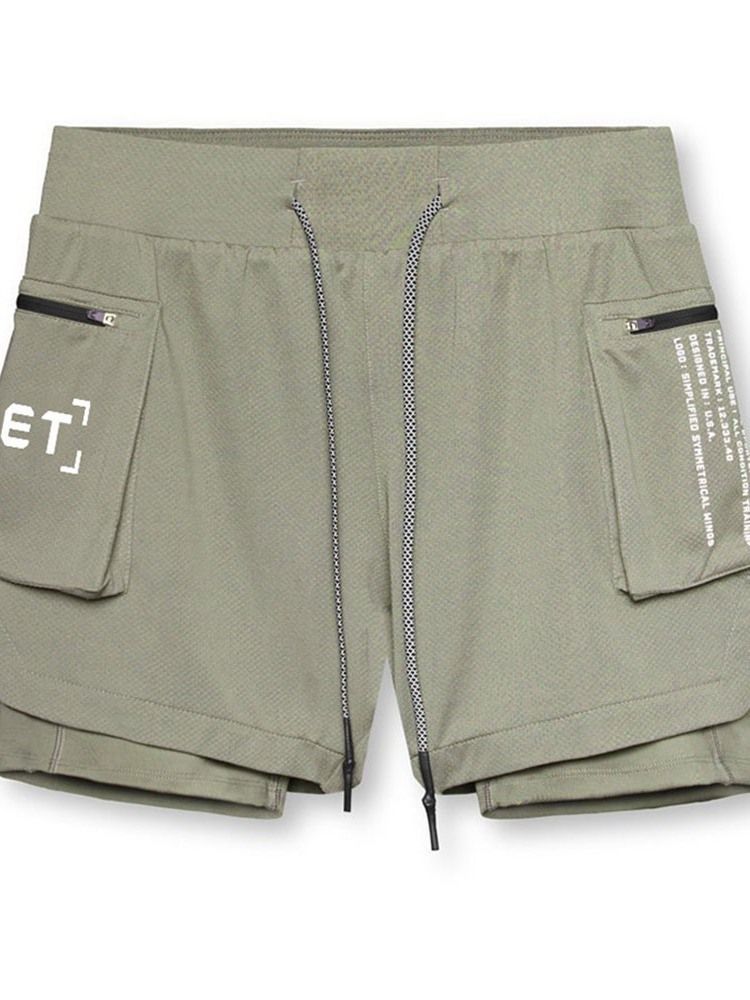 Löysät Letter Pocket Casual-nauhalliset Miesten Shortsit