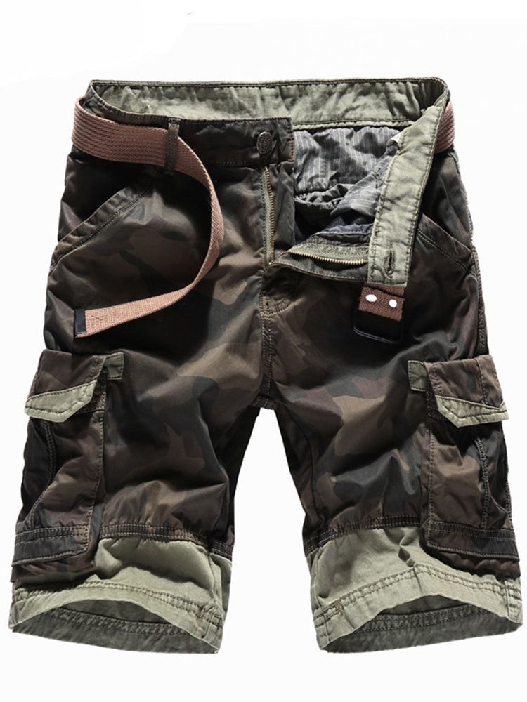 Miesten Camouflage Straight Pocket -vetoketjuhousut