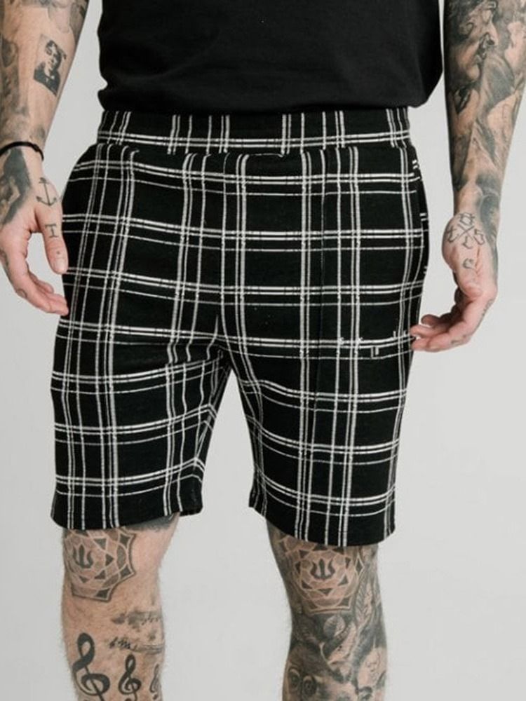 Plaid Pocket Elastics Miesten Rento Shorts